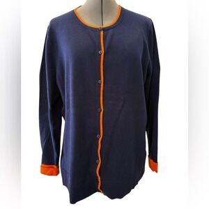 Merona Blue & Orange Long Sleeve Button Up Cotton‎ Blend Cardigan Plus Size 1